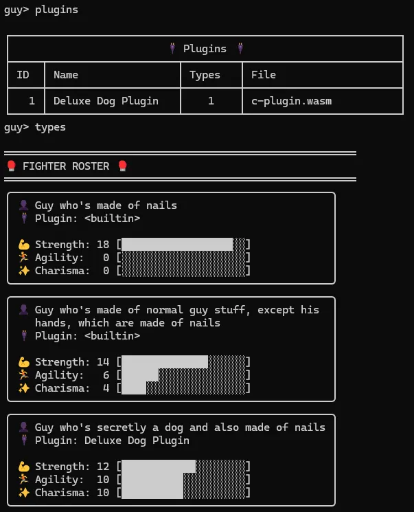 Updated version of Guy Fighter that can list the plugins available and display types that are provided by plugins
