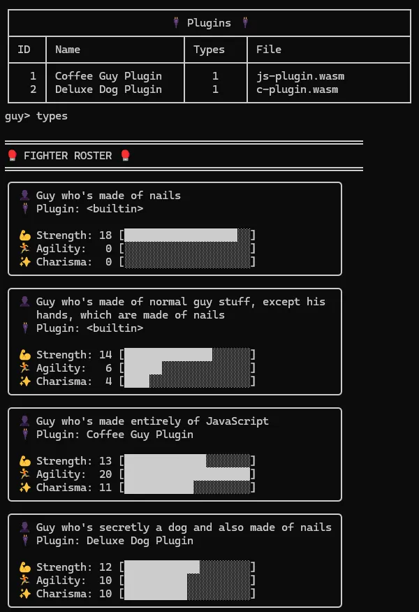 Updated version of Guy Fighter that shows the data from the JS component as well as the C one