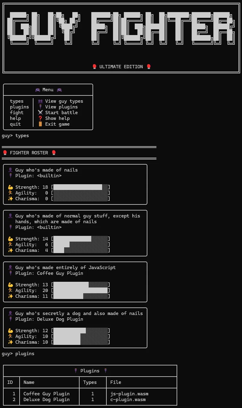 A console based game, showing a fighter roster of various types of guys, some of whom are made of nails